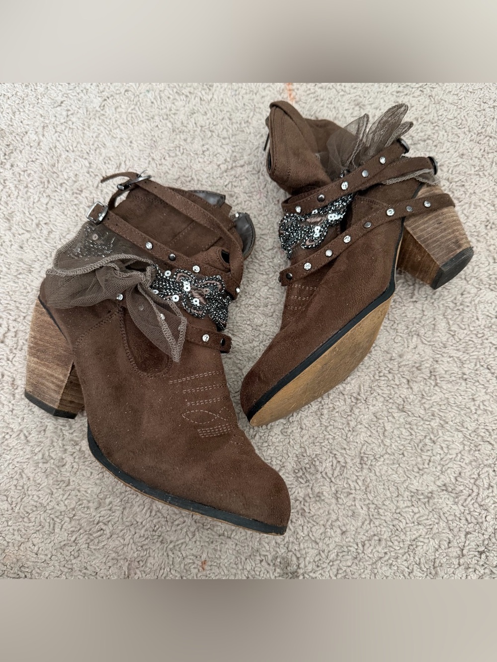 Mojo Moxy Brown Suede Embellished Ankle Boots